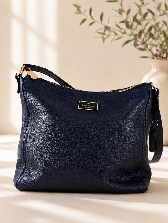 kate spade Handbags - Kate Spade New York Navy Pebbled Leather Hobo Shoulder Bag Gold Hardware